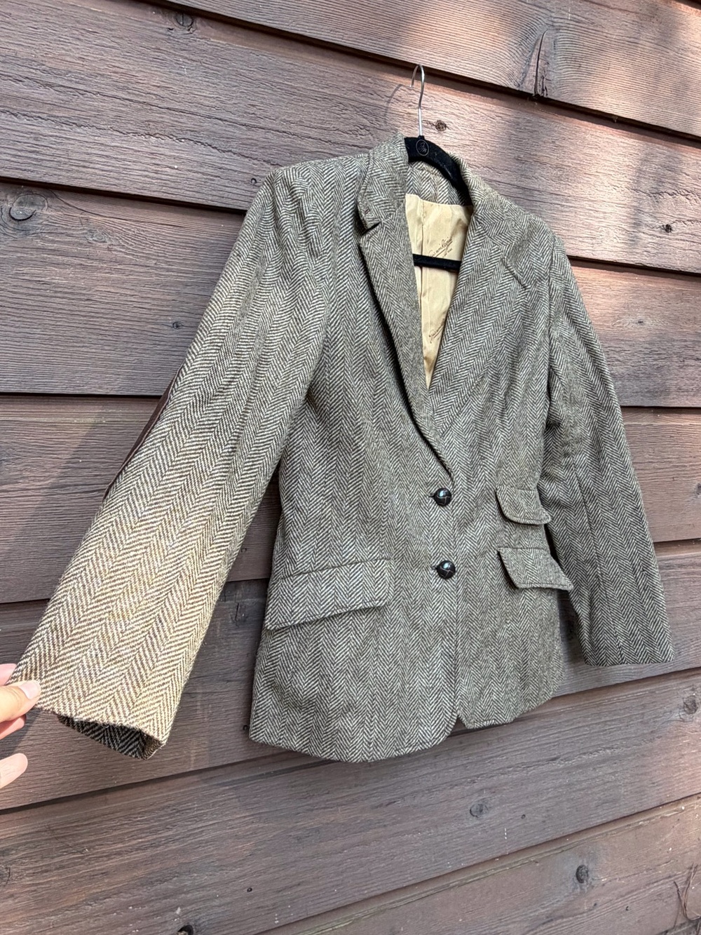 Vintage 1970s Gianni Regine Herringbone Wool-Blend Blazer Brown, Cream Size